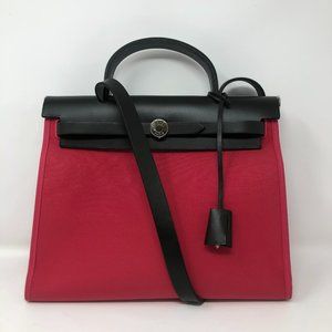 HERMES Herbag Zip Red Canvas Shoulder Bag